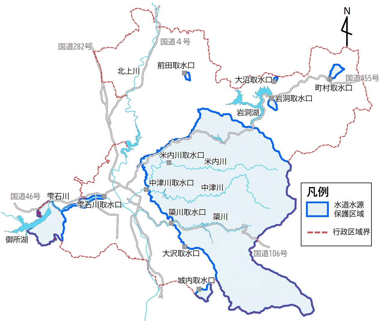 水道水源保護区域図