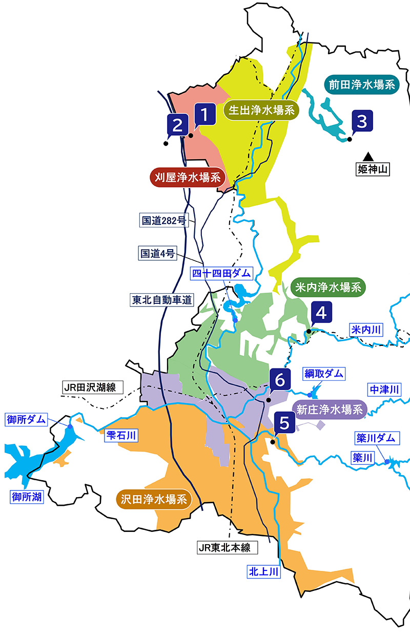 各浄水場給水区域図