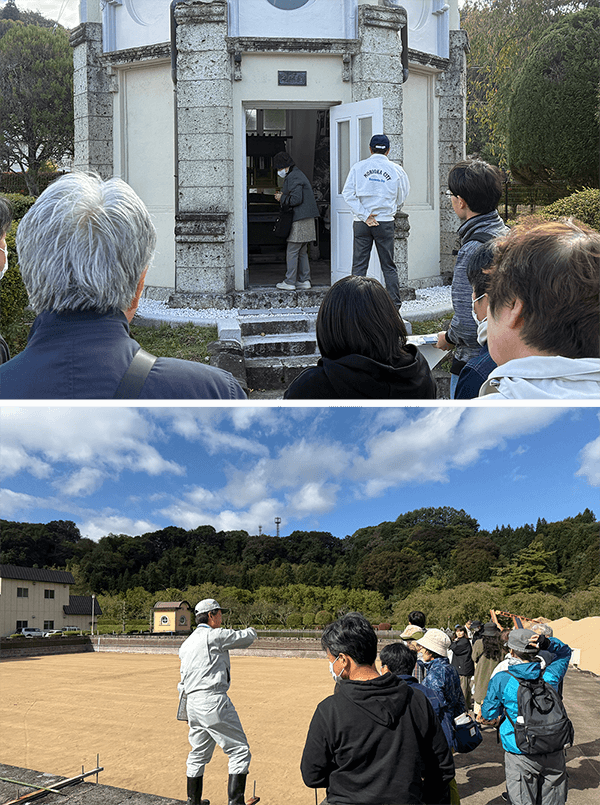 普段見ることができない施設の内部や水がないろ過池を見学する参加者のみなさん。これらも有形文化財です。